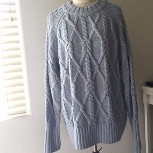 Chunky Light Blue Cable Knit Oversized Sweater